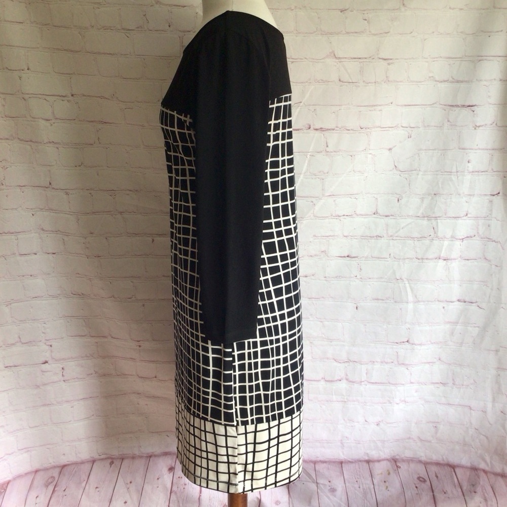 Howard Showers Black and White Grid Long Sleeve Midi Dress - Size 8 - Picture 7 of 8